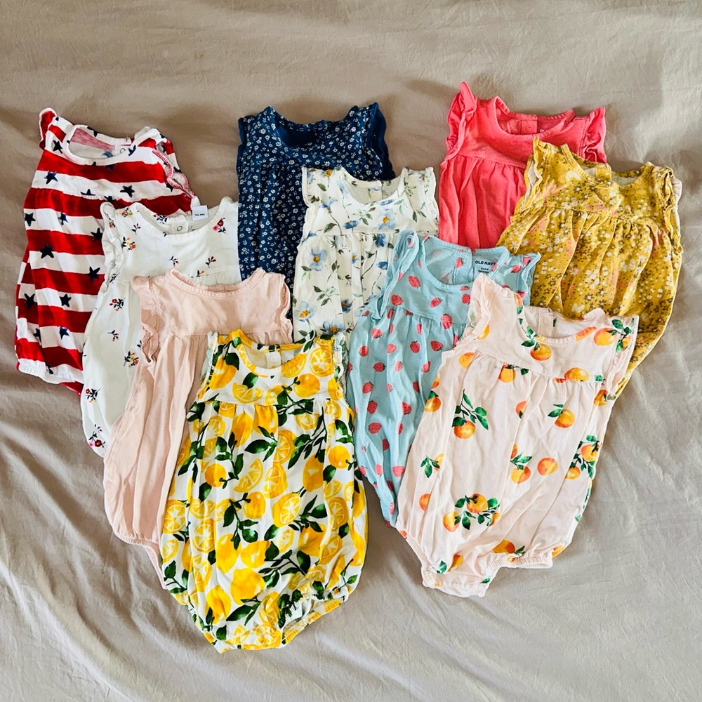 6 Bubble Rompers Size 6-12m Bundle Summer Onesie One Piece Outfit Set Baby Girl
